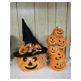 Plush Pumpkin Head With Hat And Plastic Stacked