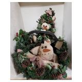 Holly Basket With Plush Snowmen And Mini