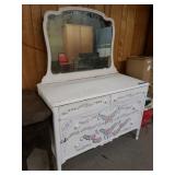 Vanity Mirror And Dresser - White With Floral