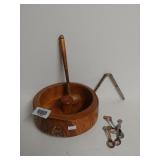 Walnut Nut Bowl & State Souvenir Spoons