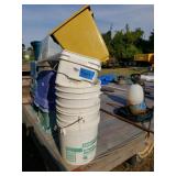 (3) 5 Gallon Buckets, Trashcan, And Small Bucket