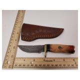Damascus Steel Knife W/custom Handle & Sheath -