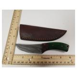 Damascus Steel Knife W/custom Handle & Sheath -
