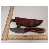 Damascus Steel Knife W/custom Handle & Sheath - 7