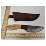 Damascus Steel Knife W/custom Handle & Sheath- 8"