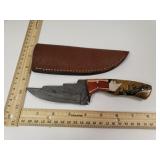 Damascus Steel Knife W/custom Handle & Sheath - 8