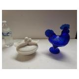 Cobalt Blue Rooster Candy Dish And Westmoreland