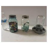 Mason Jar Feeder, Mason Jar With Sea Glass, And