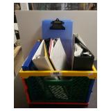 Crate Of Binders, File Folders, And Clipulator