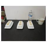 (3) Pyrex Butter Dishes And Cup