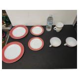 (2) Tea Cups, Tea Plates, Salad Plates, Creamer
