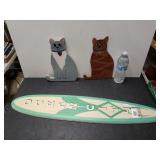(2) Wooden Cat Decorations And Ocean City Surf