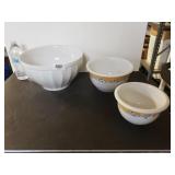 Large Mixing Bowl And (2) Stoneware Bowls