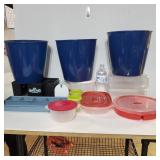 (2) Organizing Bins, (6) Food Storage Containers,