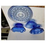 Blue Bowl, Blue Beveled Bowl, Blue Cake Plate