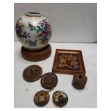 Decorative Red Flower Vase, Brown Flower Picture,