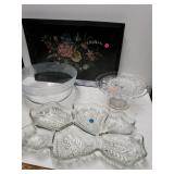 Flower Serving Tray, Glass Bowl, Glass Dip Tray,