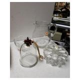Glass Candle Pedestal, Glass Pitcher, Glass Bell