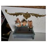 Blue Wooden Crate, Baby Angel Figures, Gold