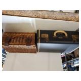 Wicker Basket & Old Fashioned Black Suitcase