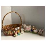 Easter Decor - Basket, Bunny Figurines