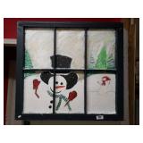Vintage Window W/Snowman Themed Painting -