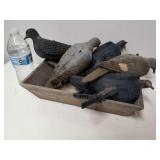 Wooden Crate W/ Plastic Pigeon Decoys