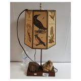 Wood & Rock Base Lamp W/ Bird Lamp Shade