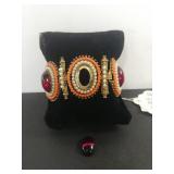 Designer A.R.T. Vintage Ruby + Pear Cabochon Cuff