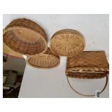 3 Round Handmade Baskets & 1 Sectioned Basket