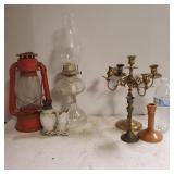 (3) Candle Holders, (3)Kerosene Lamps