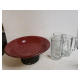 Serving Dish & (3) Beer Mugs