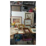 (8) Framed Pictures, (3) Bird Statues, Wood Wall