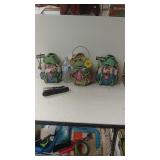 (3) Frog Candle Holders And A Stapler