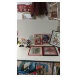 (2) Glass Clown  Figurines, And (5) Framed