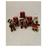 Christmas Candle Holder And Two Christmas Figures