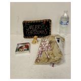 Christmas Pillow, Two Ornaments And Glass