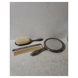 Silver Colored Mirror, Brush, & Comb
