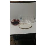 (2) Serving Plates, (2) Sunflower Glasses, Bell