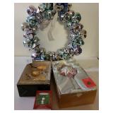 Silver Bell Wreath, Gold Bird Tree Ornaments,