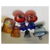 Blue Carnival Glass Candle Holders,  Red Candle