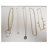 (5) Ladies Gold Tone Necklaces - Some Stamped