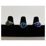 (3) Art Murano Glass Rings - Beachy Colors