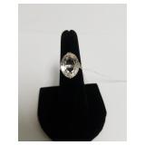 Ladies Ornate Topaz Ring Marked Silver