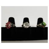 (3) Art Murano Glass Rings - Christmas Colors