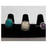(3) Ladies Rings Marked 925 - Turquoise,