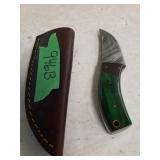 Damascus Green Handle Pocket Knife