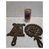 Cast Iron Trivet & Can Of Billy Beer (Empty)