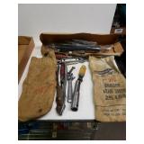Assorted Tools & Vintage Murdock Lead Corp Bags