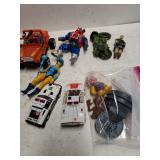 Assorted Action Figures,  Police Cars, Jeep &